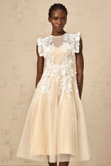 Annabelle flower-appliqué tulle midi dress