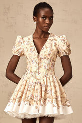 Alizée yellow floral-print pleated mini dress