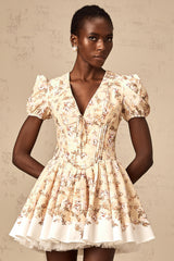 Alizée yellow floral-print pleated mini dress