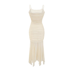 Lucia gathered mesh midi dress