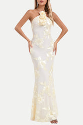 Aenkins Floral Halter Maxi Dress - Beige