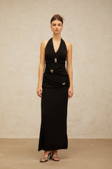 Bruyère black ruched halterneck maxi dress