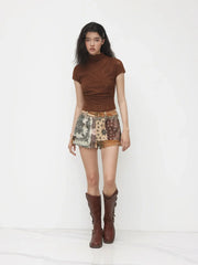 Cotton Low Rise Paisley Micro Shorts