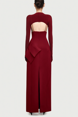 Chapera Asymmetrical Pleat Maxi Dress - Red