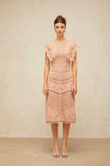 Fleur floral-embroidered lace midi dress in Pink