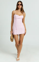 Gigi Mini Linen Blend Dress - Sweetheart Tie Back Scallop Detail Dress In Pink