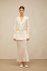 Gisèle white panelled semi-sheer maxi dress
