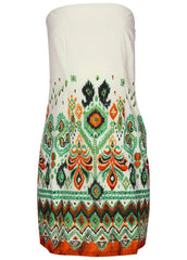 Poplin Strapless Mini Dress Seti Olive Ikat