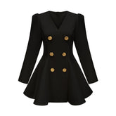 Élise pleated peplum-hem blazer dress in Black