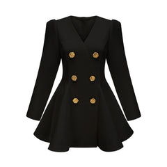 Élise pleated peplum-hem blazer dress in Black