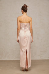 Élodie pink off-shoulder corset satin maxi dress