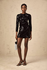 Iris black sequined ribbed-knit cardigan & skirt matching set