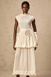Diana white ruffle pleated sleeveless maxi dress