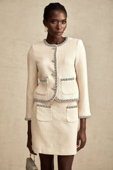 Elisabeth beige crystal tweed cardigan & skirt matching set