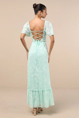 Tailor Made For You Mint Green Jacquard Lace-Up Maxi Dress