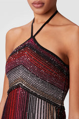 Fltya Halter Metallic Gradient Knit Maxi Dress - Red