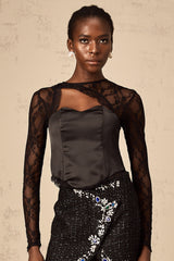 Georgia black cut-out lace top