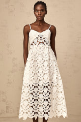 Delphine white cut-out lace midi dress