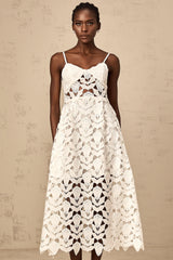 Delphine white cut-out lace midi dress