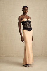 Delphine lace-panel off-shoulder corset maxi dress
