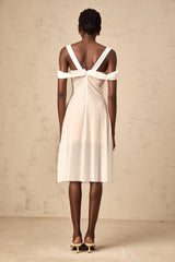 Gloria white semi-sheer ruched midi dress