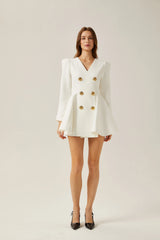 Élise pleated peplum-hem blazer dress in White