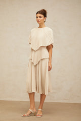 Héloïse neutrals cape pleated midi dress