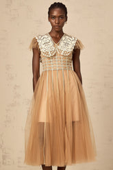 Léonor neutrals lace-panel tulle midi dress