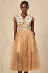 Léonor neutrals lace-panel tulle midi dress