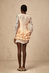 Irène floral-lace-panelling tiered mini dress