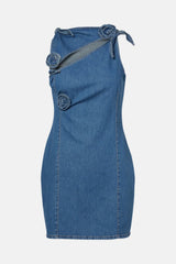 Balto Flower Asymmetric Denim Mini Dress