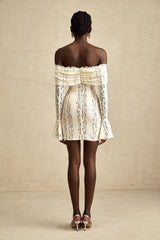 Émeline floral lace flared-cuff mini dress in Neutrals