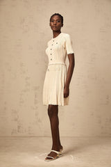 Amélie neutrals pointelle-trim pleated knit mini dress