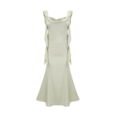 Caroline green satin midi dress with bra pads