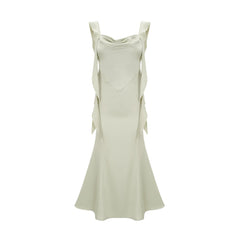 Caroline green satin midi dress with bra pads