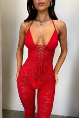 Alfonzo Lace Jumpsuit Red