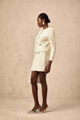 Jolanda white furry knit cardigan & skirt matching set