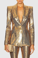 Joye Gold Sequin Blazer Two Piece Set