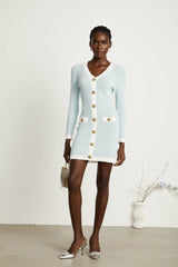 Mathilde blue check-pattern knit mini dress
