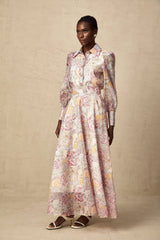 Cherry pink pattern-print shirt & skirt matching set