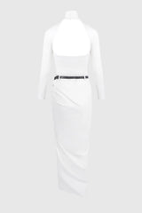 Lombe Ruched Belted Split Maxi Dress