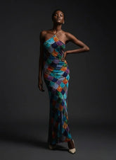 Celeste Shimmer Halter Backless Maxi Dress