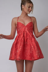 Maybelle Jacquard A-Line Mini Dress Bright Red