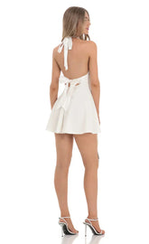Halter Open Back Dress in White