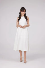 Inès white crystal-embellished midi dress