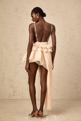Isoline neutrals ribbon-design asymmetric mini dress