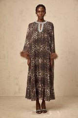 Marthe brown embellished leopard-print pleated maxi dress