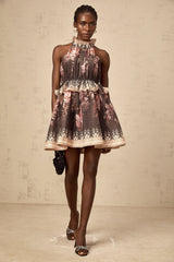 Angéline halterneck floral-print mini dress in Black