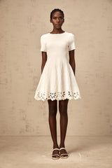 Émilie white knitted cut-out jacquard mini dress