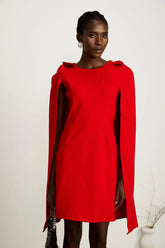 Judith red bow-detail cape mini dress